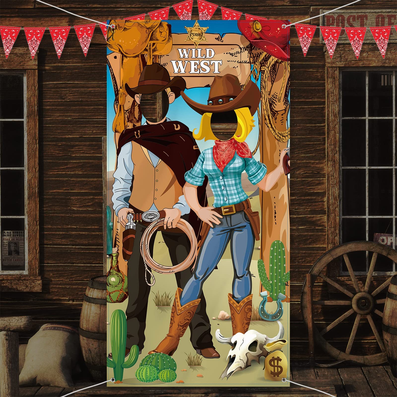 6 x 3 ft Western Cowboy Backdrop Party Decorations - Wild West Rodeo Photo Bo...