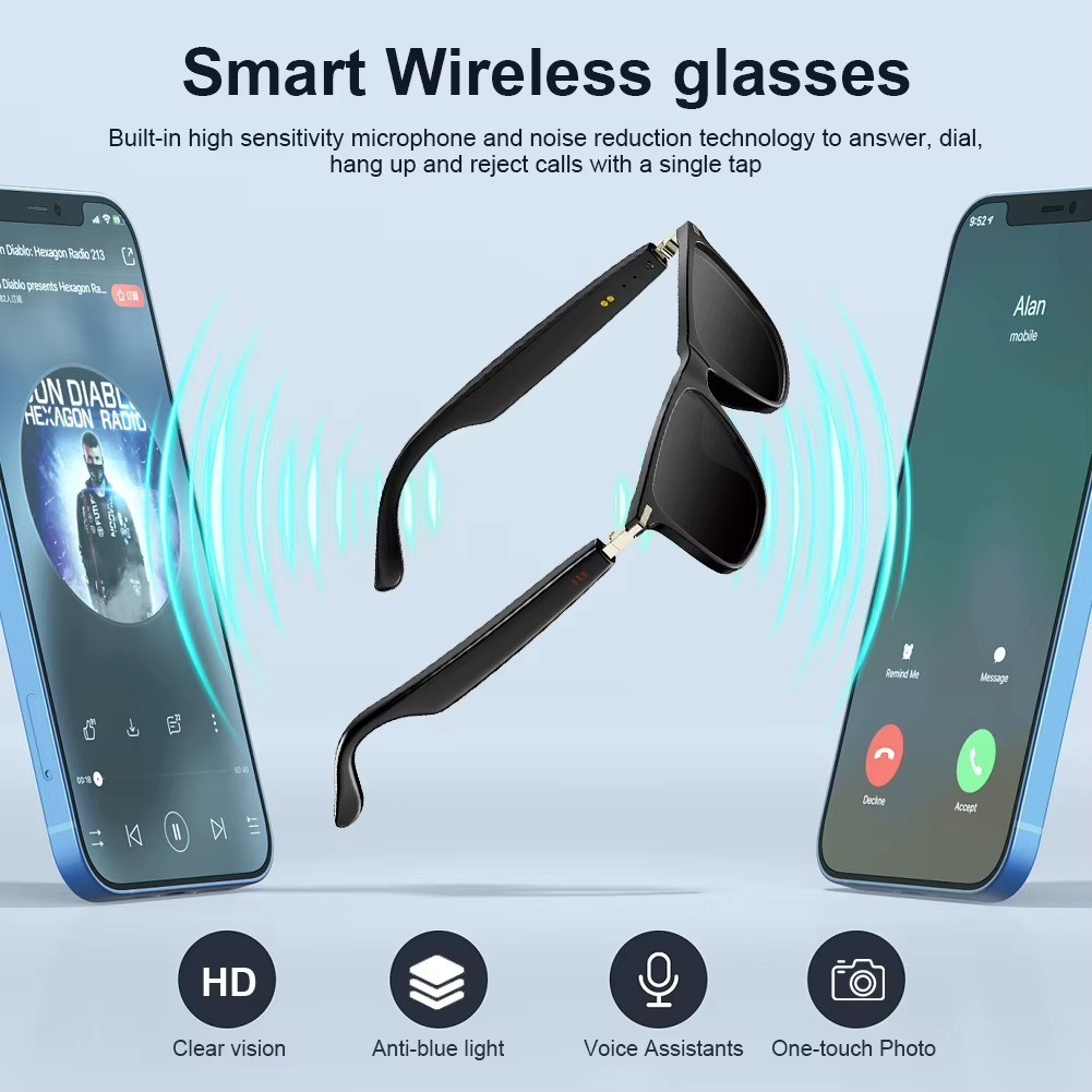 Smart Glasses AI Translator Bluetooth Hands Free Music Calls Outdoor Sports