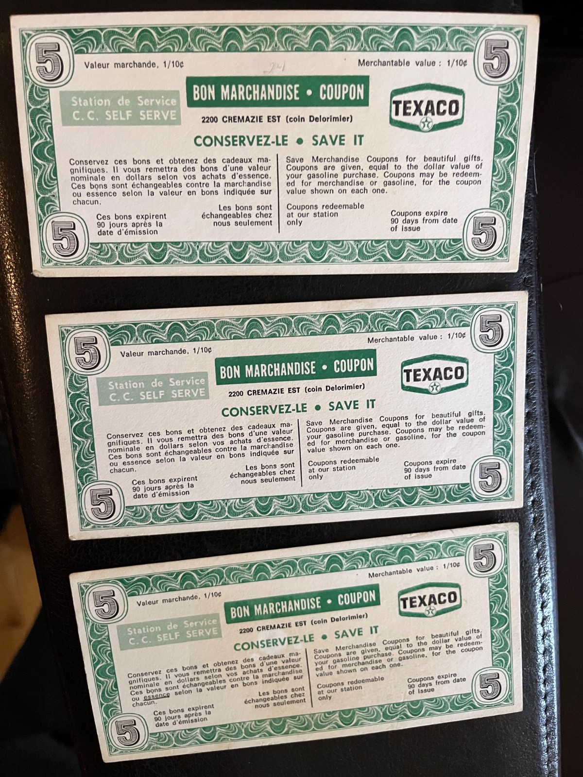 Lot of 3 texaco coupons vintage 70’ 80’ Montreal fuel gaz