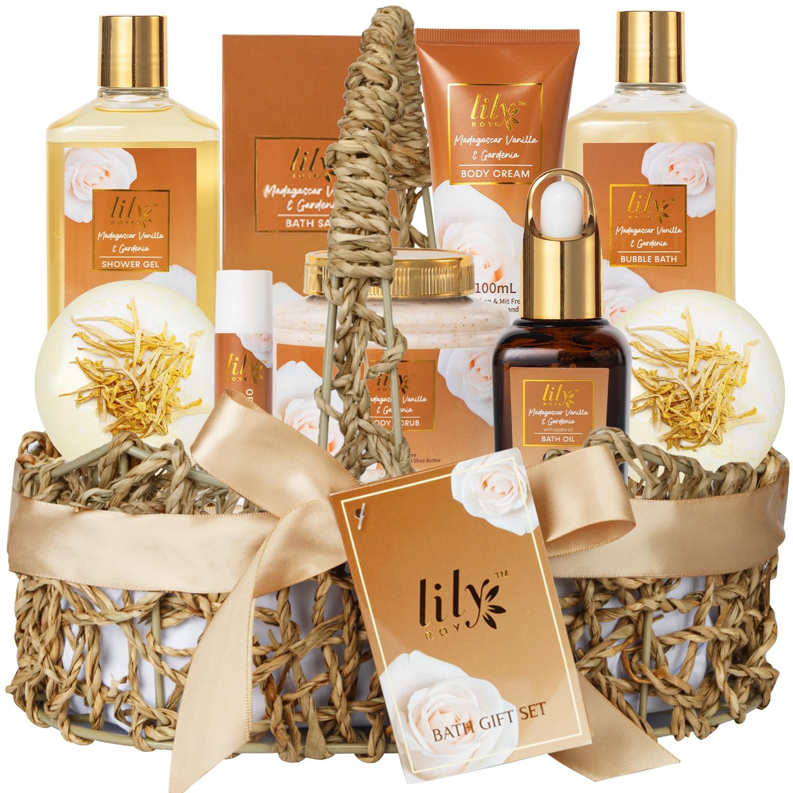 Mothers Day Gifts for Women - 10-Piece Honey Almond Bath 10 Piece Set, Orange 