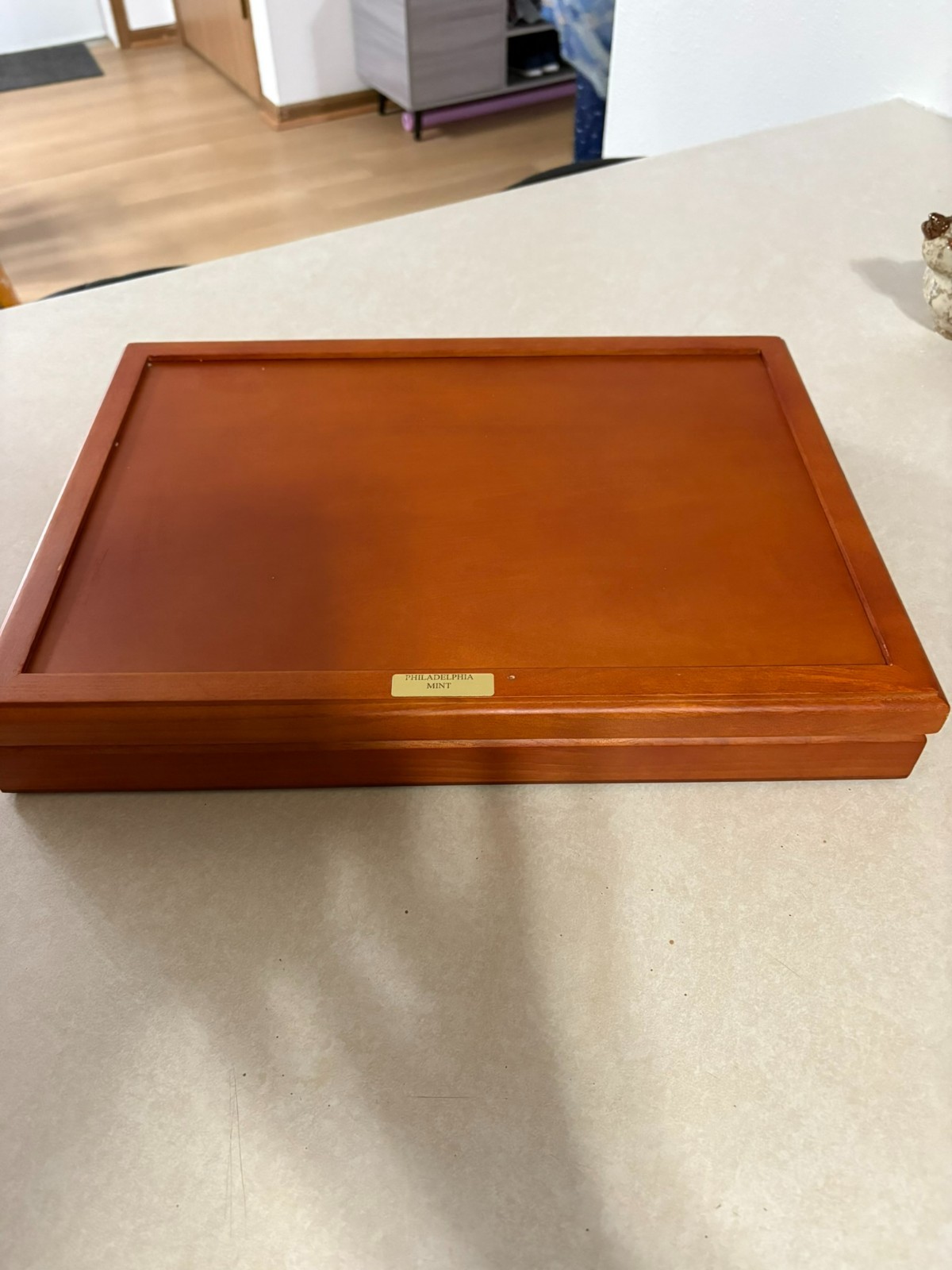 wooden showcase for coins