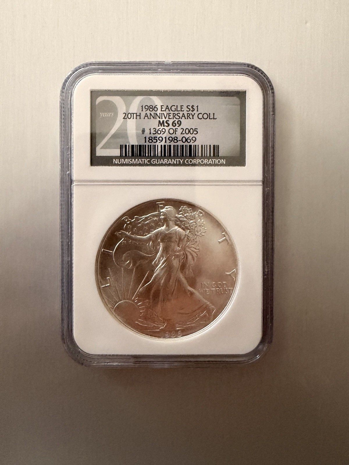 1986 American Silver Eagle NGC MS69 20th Anniversary #1369 First Year Issue 1 oz