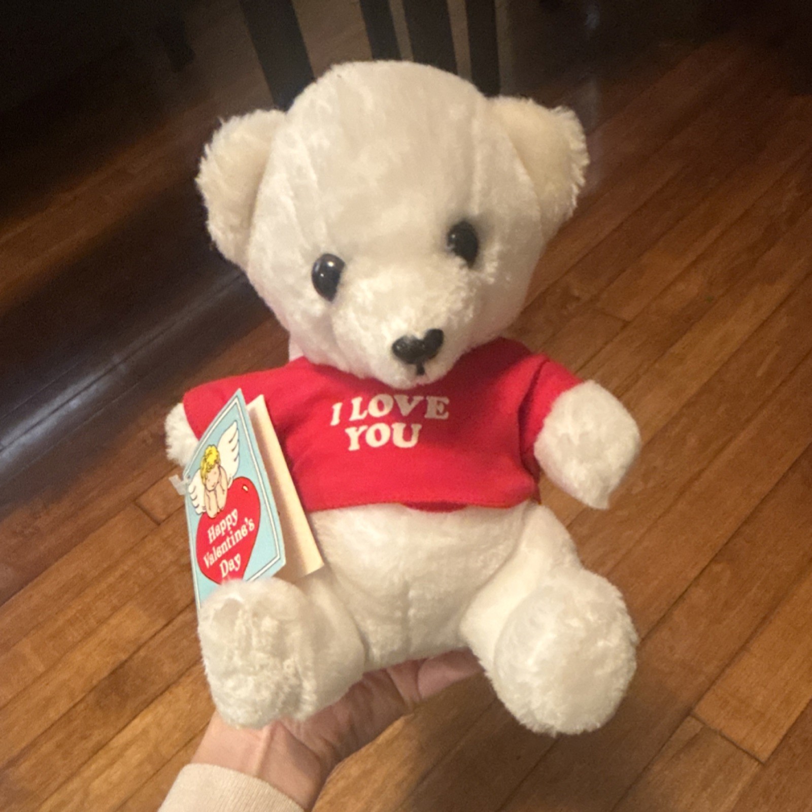 Vintage Roly Poly White Bear Plush 'I Love You' With Tags Attached Collector