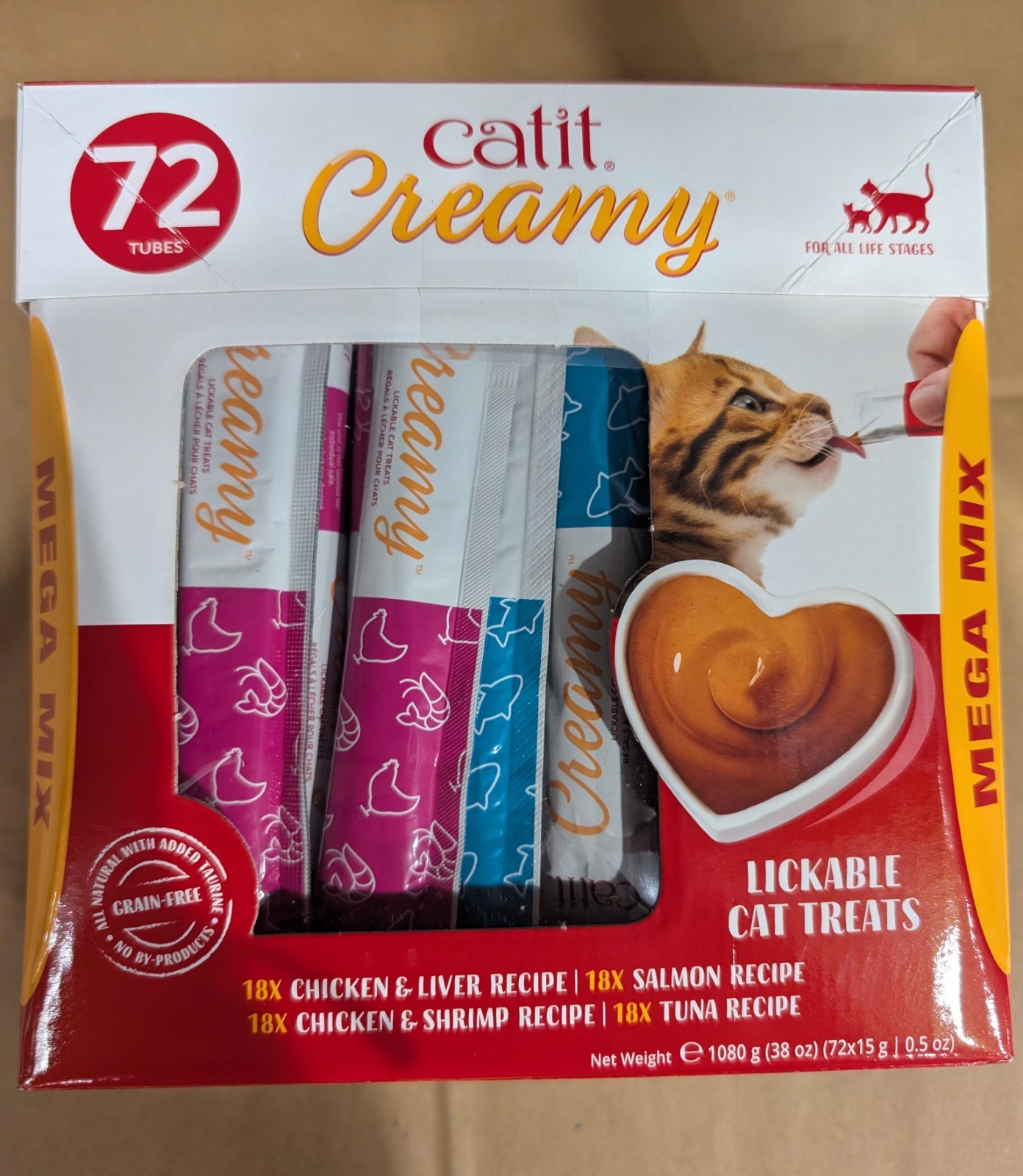 Catit Creamy Lickable Cat Treats Mega Mix 72 Tubes Chicken Salmon Tuna