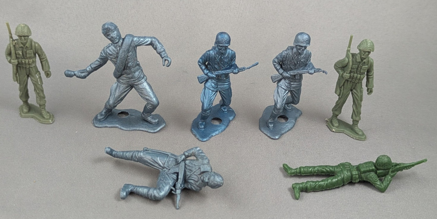 MPC Russian American Metallic Blue Plastic Soldiers 1960s Lot of 7
