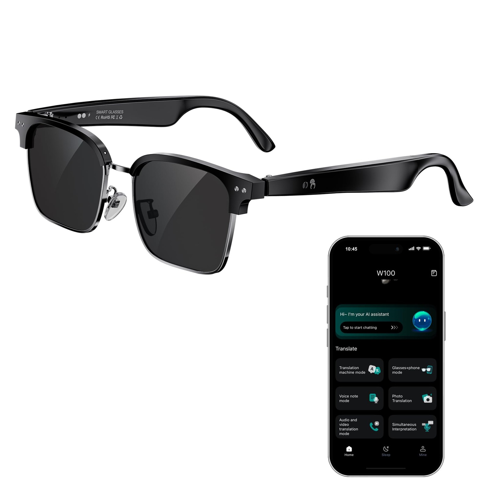Translation Glasses, AI Glasses Powered by Chat GPT for Men and , 6.0 Bluetoo...