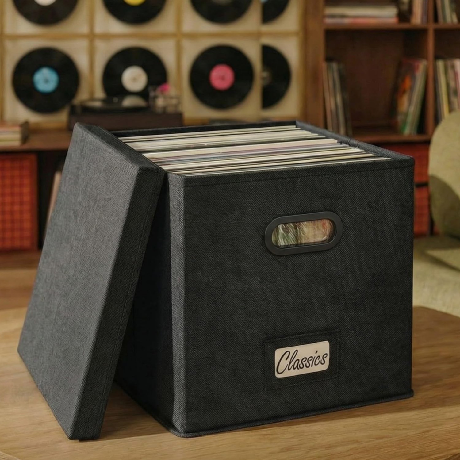 vinyl record storage box LP holder vinyl organizer collapsible space-saving