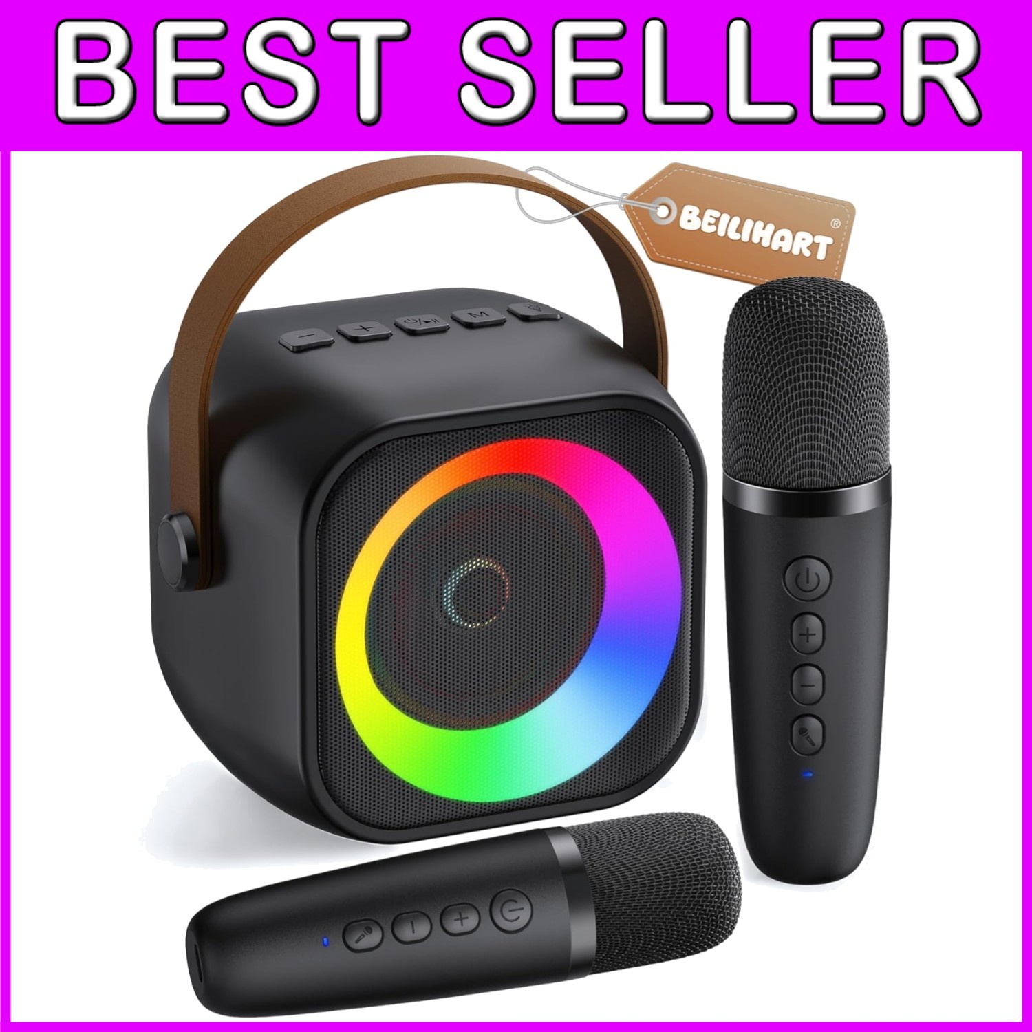 Mini Karaoke Machine with Party Lights for Kids & Adults