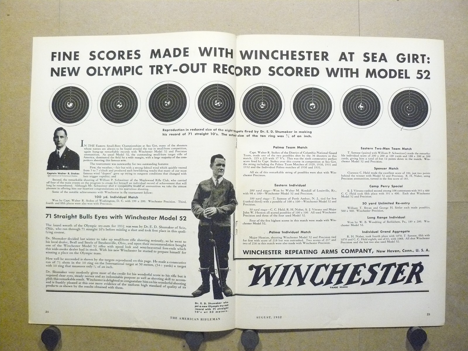 1932 Winchester Model 52 Bullseye Targets Vintage Print Ad Olympic Try-Out