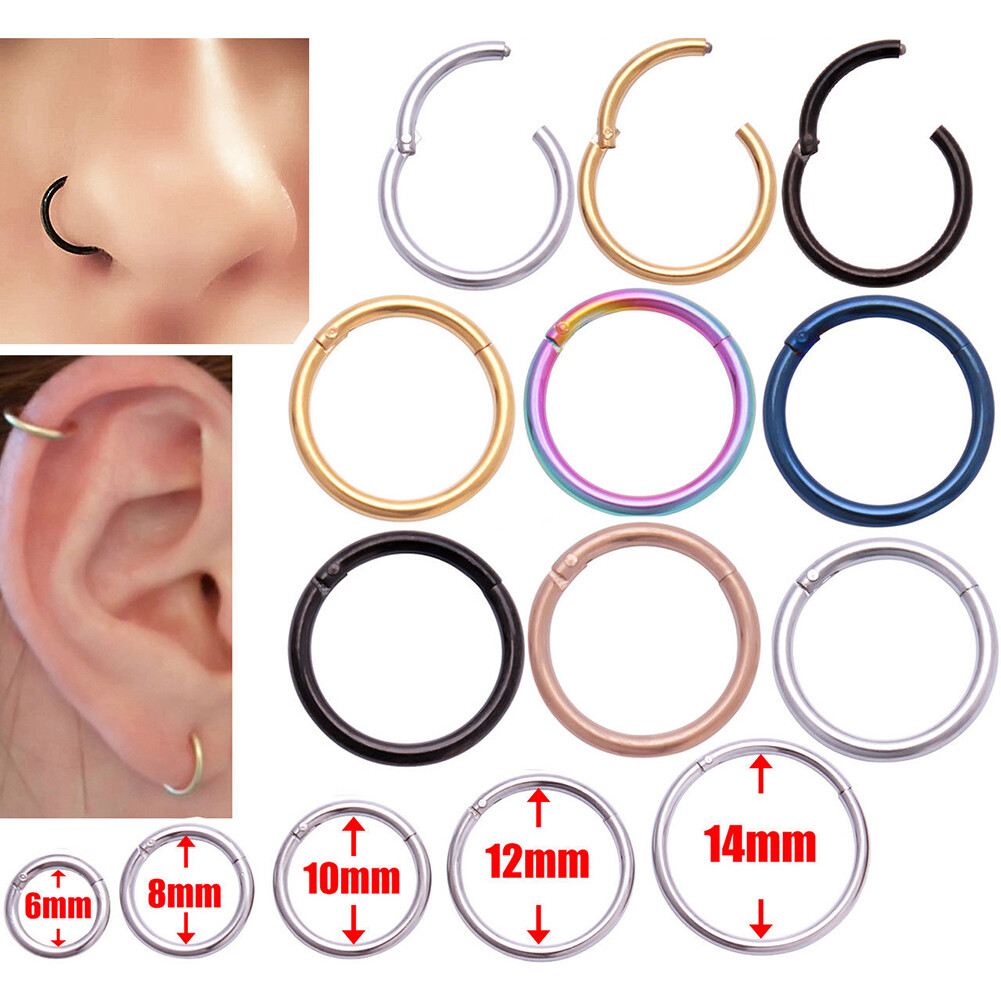 1PCS Hinged Segment Nose Ring Stud Earring Ear Tragus Helix Lip Hoop Piercing  e