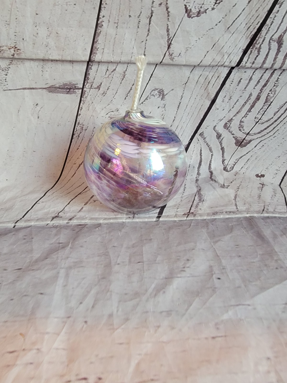 White Pink Purple Iridescent Mt. st. Helen Ash Blown Glass Oil Lamp 4in Tall