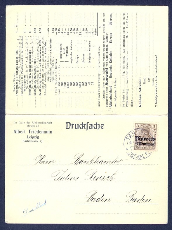 GERMAN OFF IN MOROCCO PRIVATE REPLY PC 3PF TO BADEN