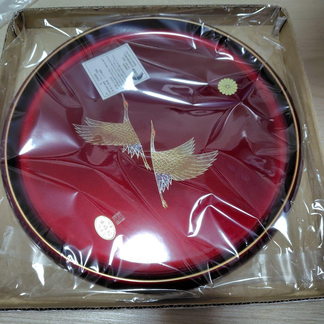 Maki-e traditional  4-Premium Gold Lacquer Crane Wooden Tray Obon Tray Japan New