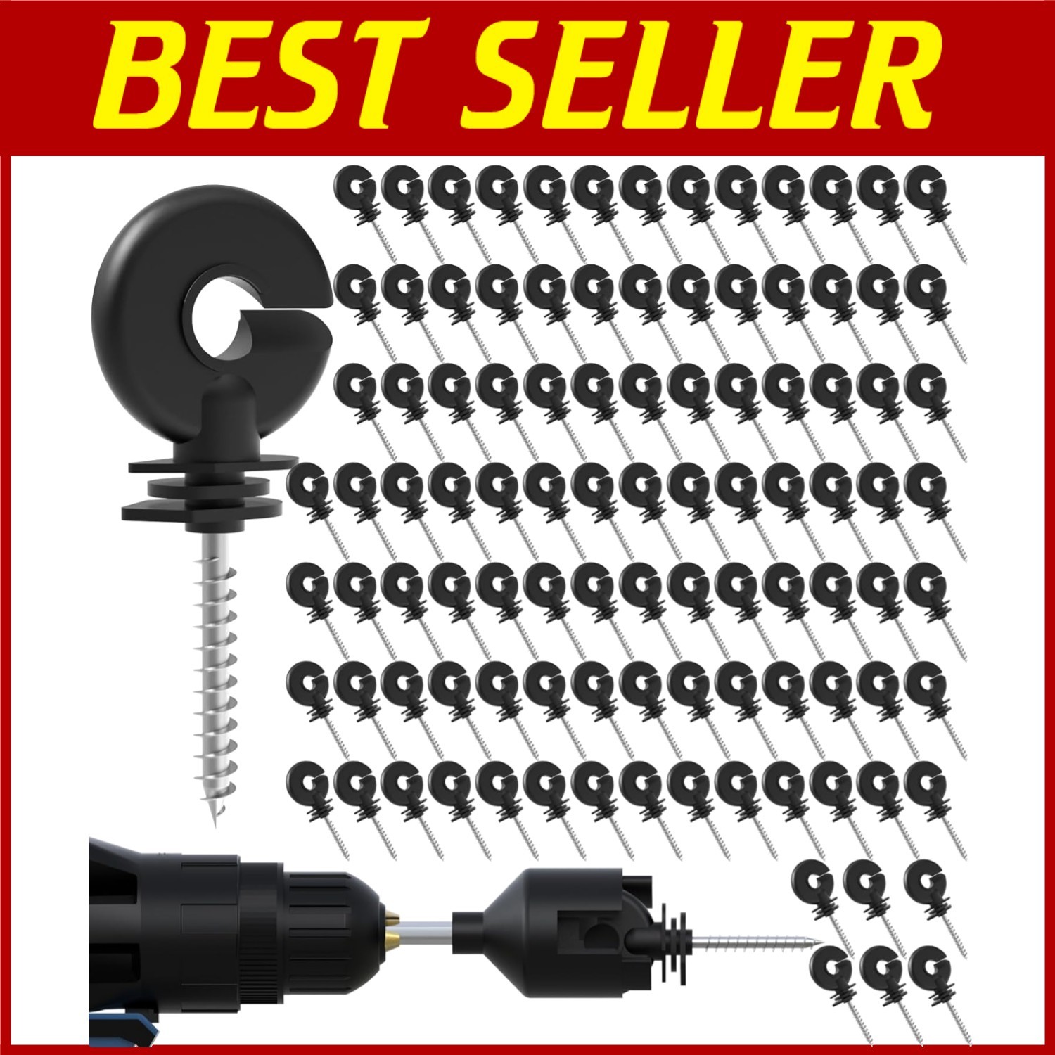 100 Black Electric Fence Screw Insulators + Socket Tool
