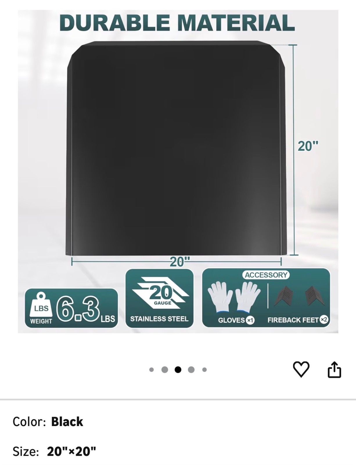 20 x 20 black cast iron fireplace back