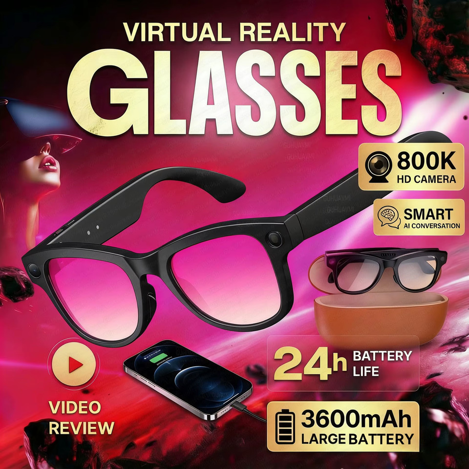 Premium AI Smart Glasses w/ Camera Translator Bluetooth Calls Music HD Video 