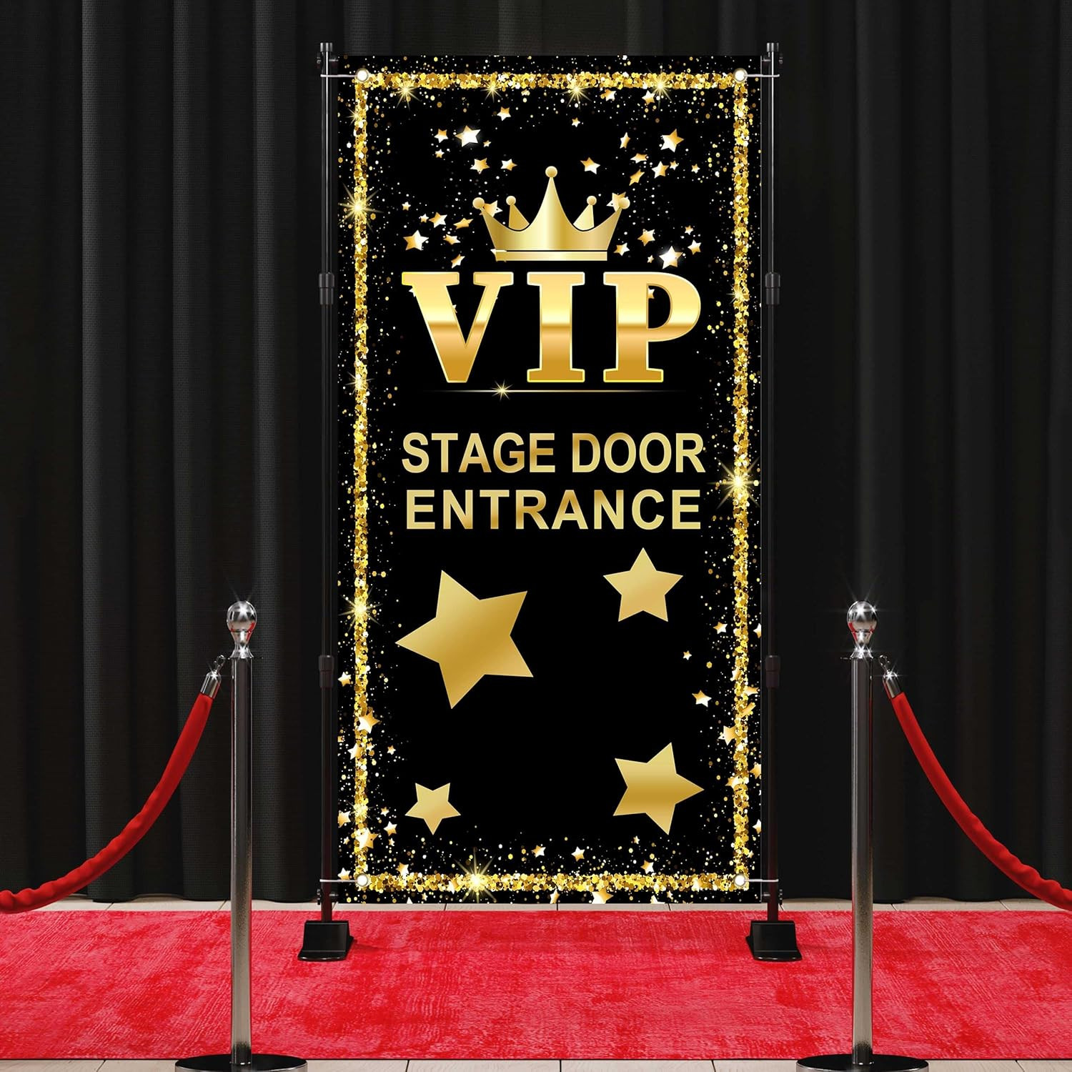 VIP Stage Door Entrance Door Cover - 72X35 Inch Polyester with Gold Stars for Pa