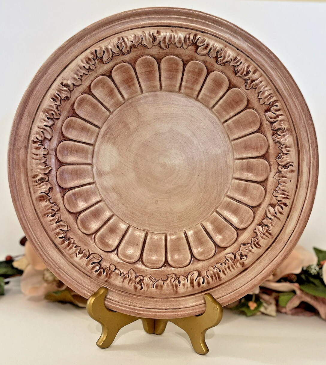 Capodimonte Platter Italy 12 7/8” Mauve 3-D Raised Dish EUC