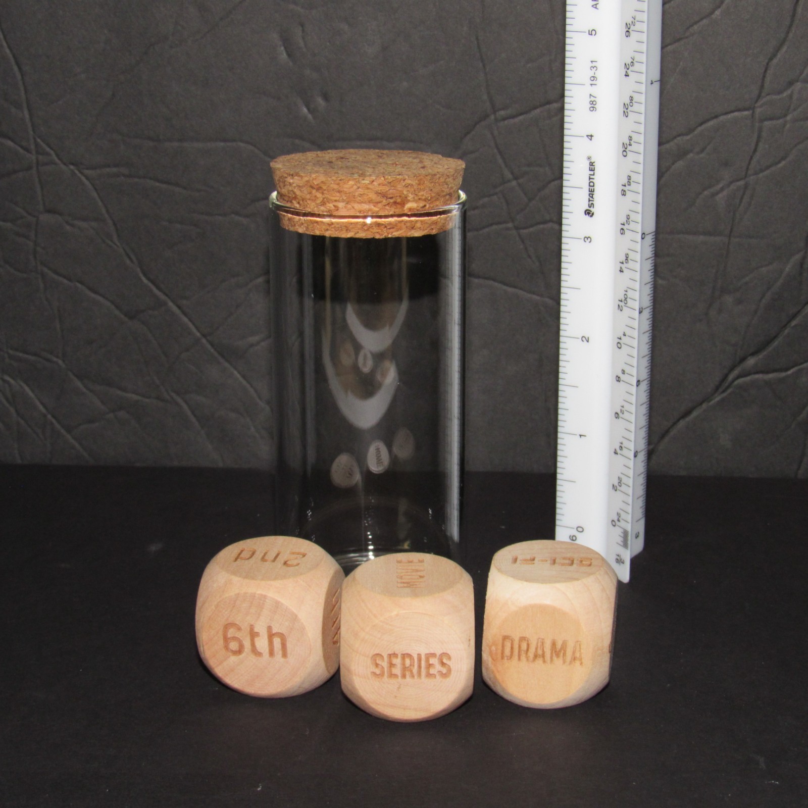 Streaming Decider Dice ~ Dashing Movie & Series Dice Set with Cork Lid ~