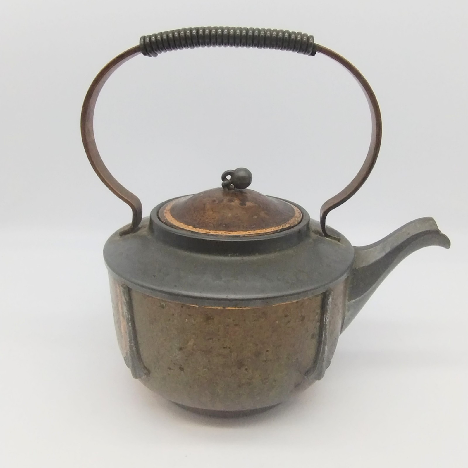  Flemish Copper Teapot Wire Wrap Handle, Pewter Metal Spout 4051 VTG 1920-1930s