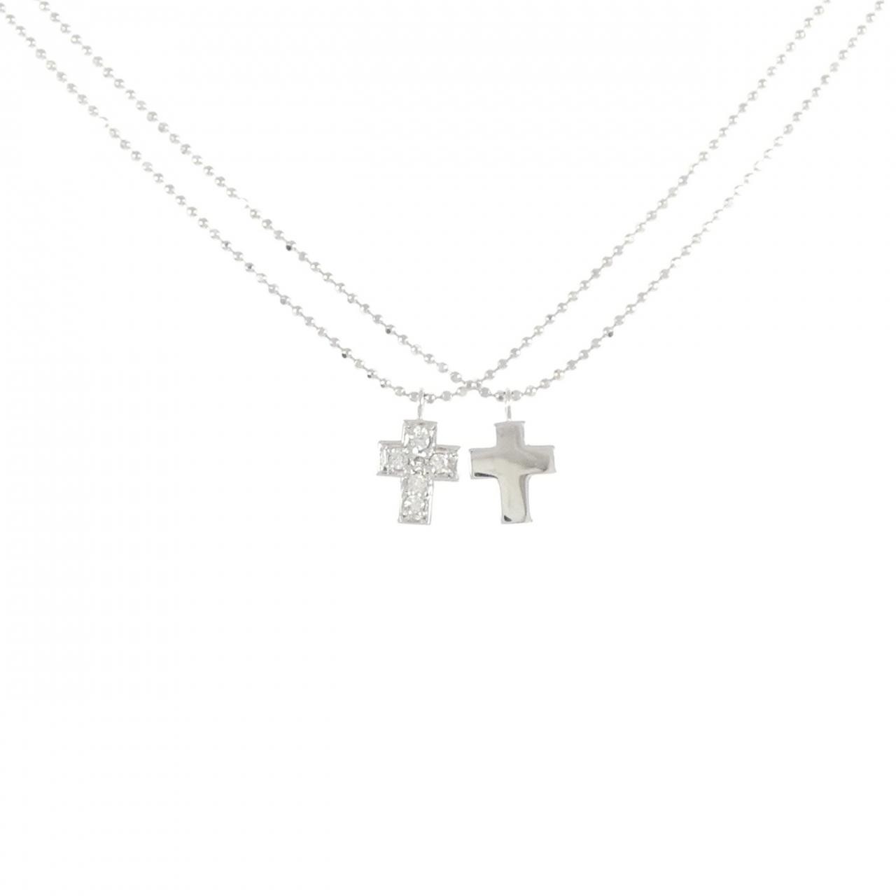 Authentic K18WG Cross Diamond Necklace 0.08CT #260-007-850-1775