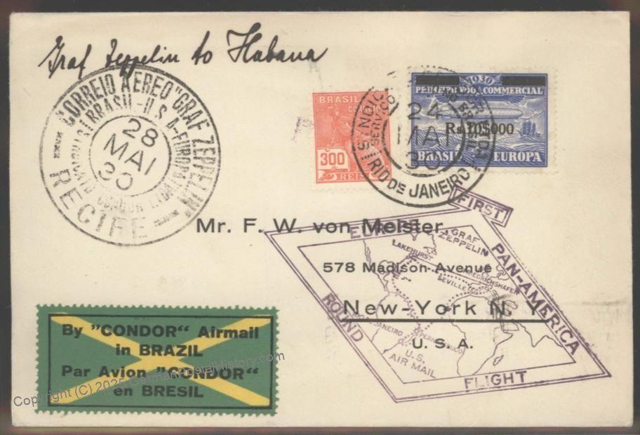 Brazil 1930 Graf Zeppelin Si59H Cover Pan America 10$000 OP 20000R Havana 103482