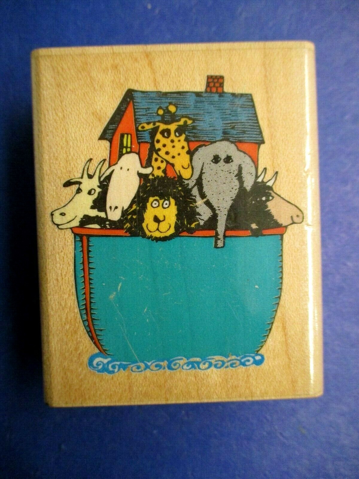 NOAH'S ARK RUBBER STAMPEDE RUBBER STAMP WOOD MTD 490E