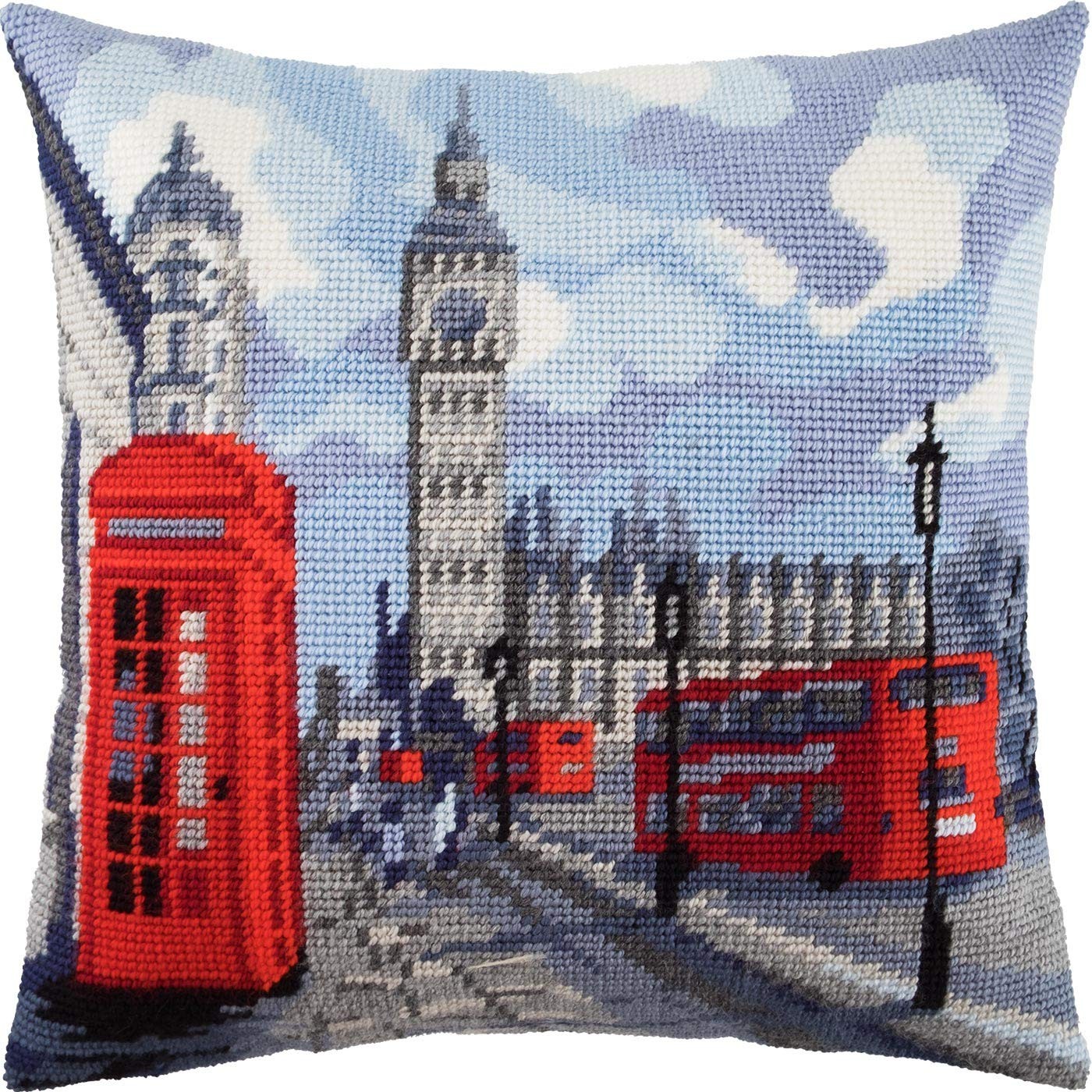 London. Needlepoint Kit. Throw Pillow 16×16 Inches. Printed Tapestry Canvas, ...