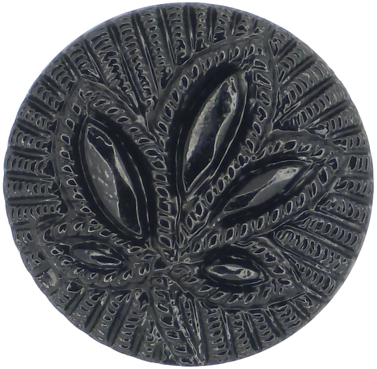 C1890s Antique Victorian Black Glass Marijuana Leaf Button Pot Cannabis