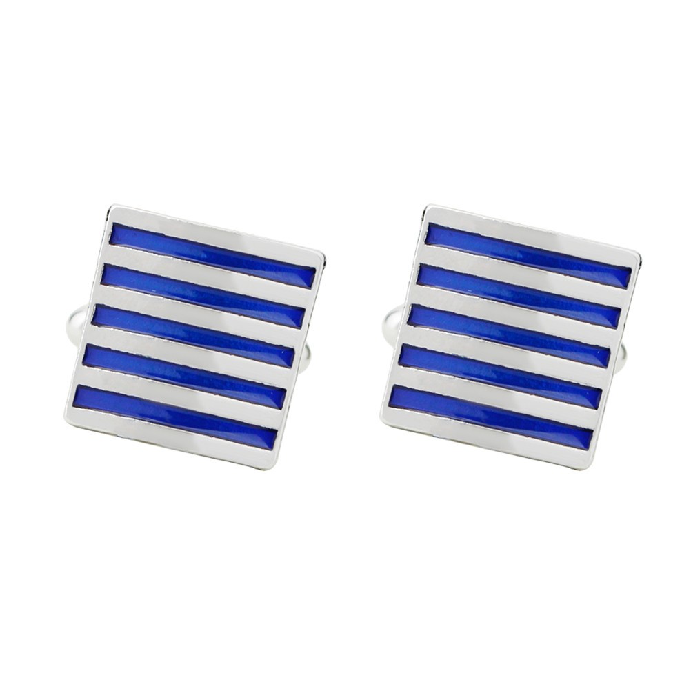  1 Pair of Silver Blue Stripe Business French Style Shirt Sleeve Nail Cufflinks
