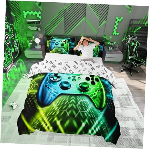  Gamepad Bedding Sets for Boys,Reversible Gaming Duvet Twin 68"x90" Gaming 05