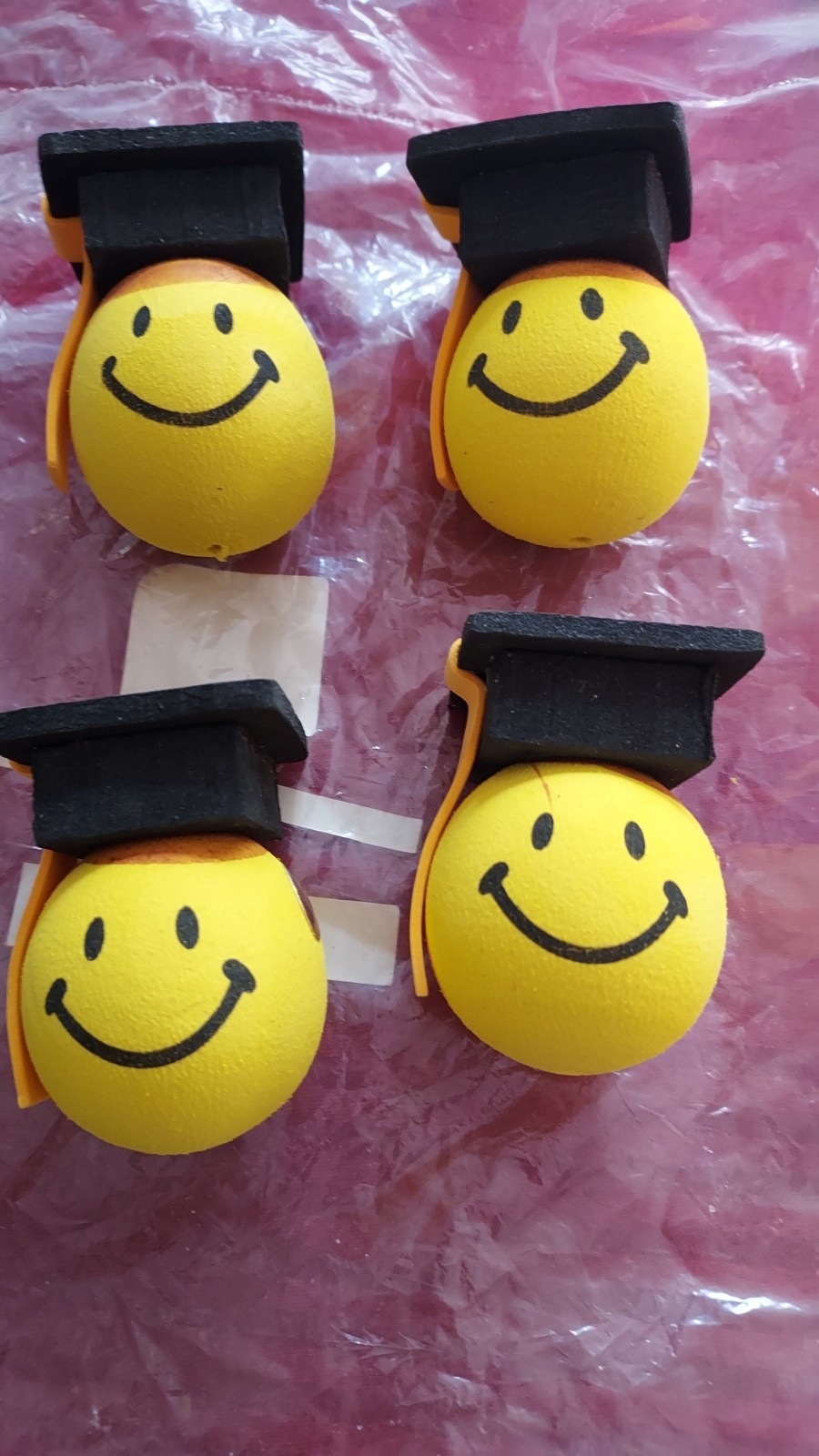 4 x Vintage Yellow Smiley Face  Graduation Cap  Antenna Cover Graduation Gift