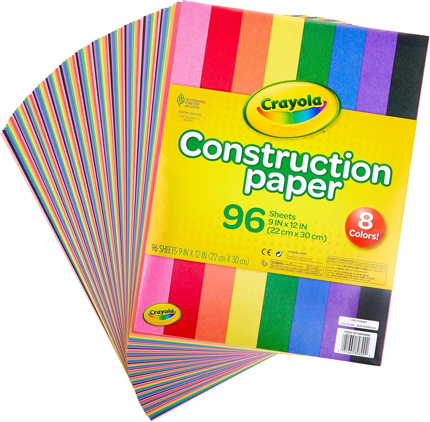 9" x 12" 8-Assorted Color Construction Paper - 96/Pack