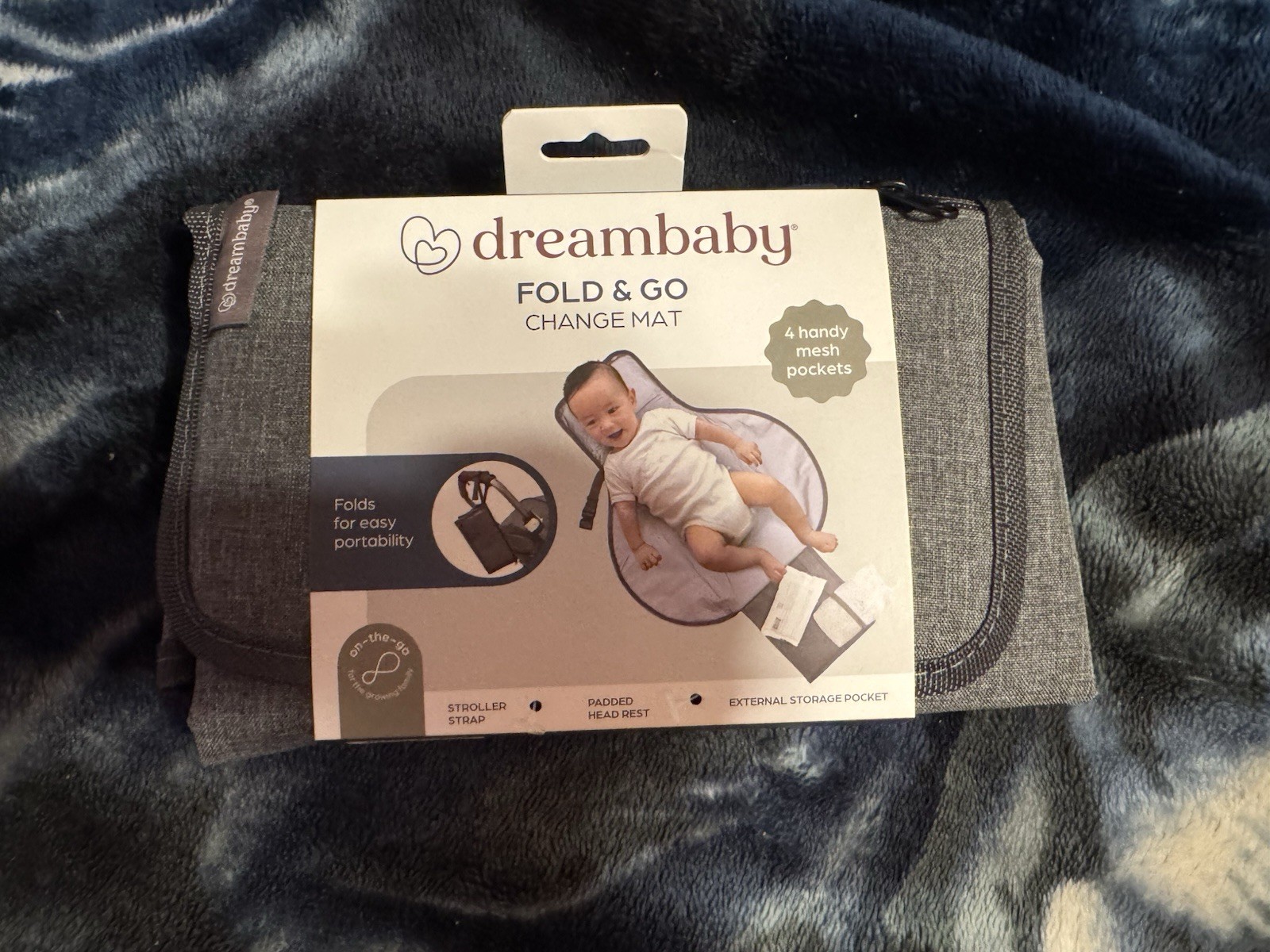 Dream baby Fold & Go ~ Portable Diaper Changing Pad/Padded Head rest ~ GRAY ~NEW