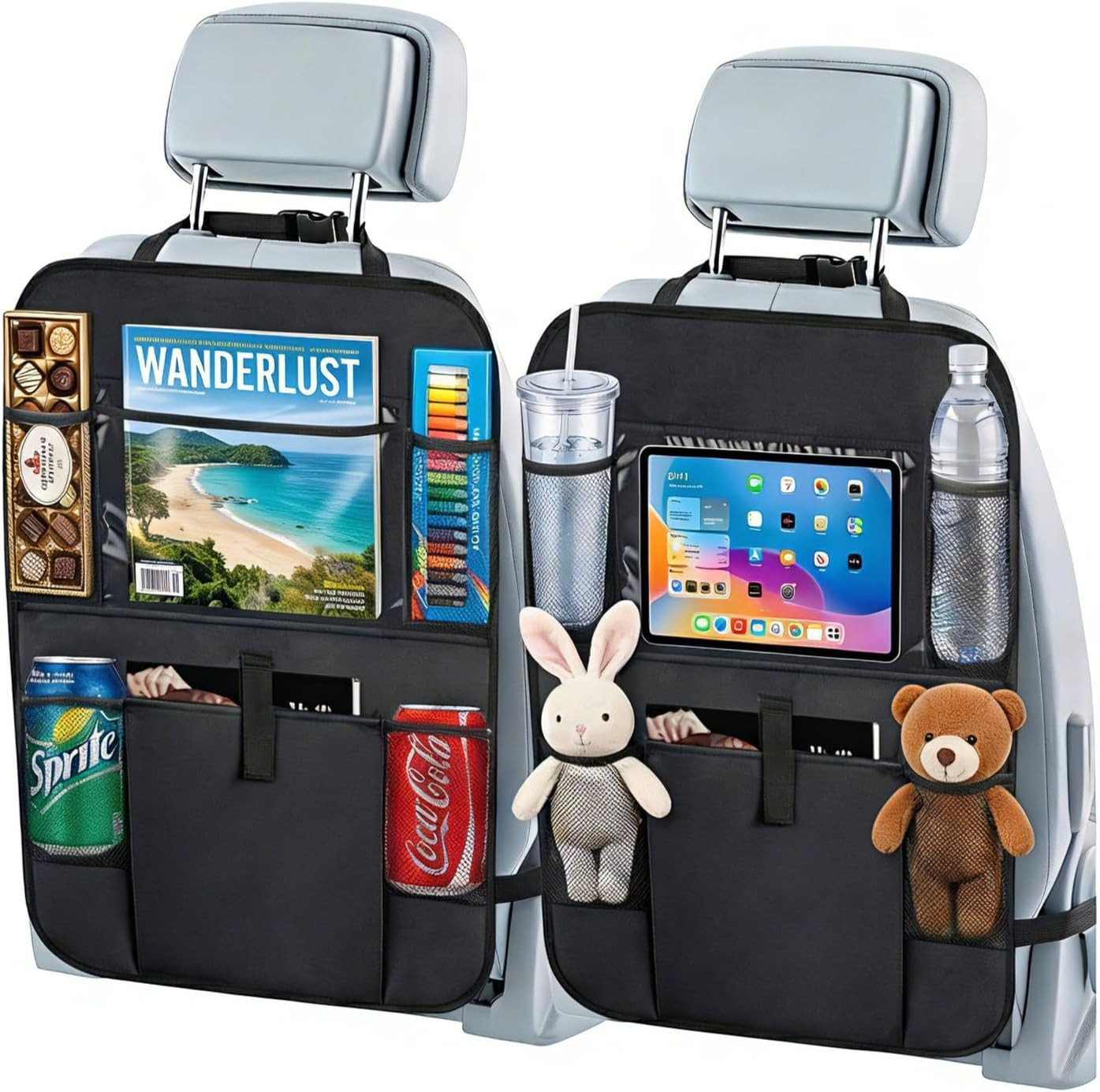 Car Backseat Organizer with 12 Storage Pockets, 12" Touch Screen Tablet Holder, 