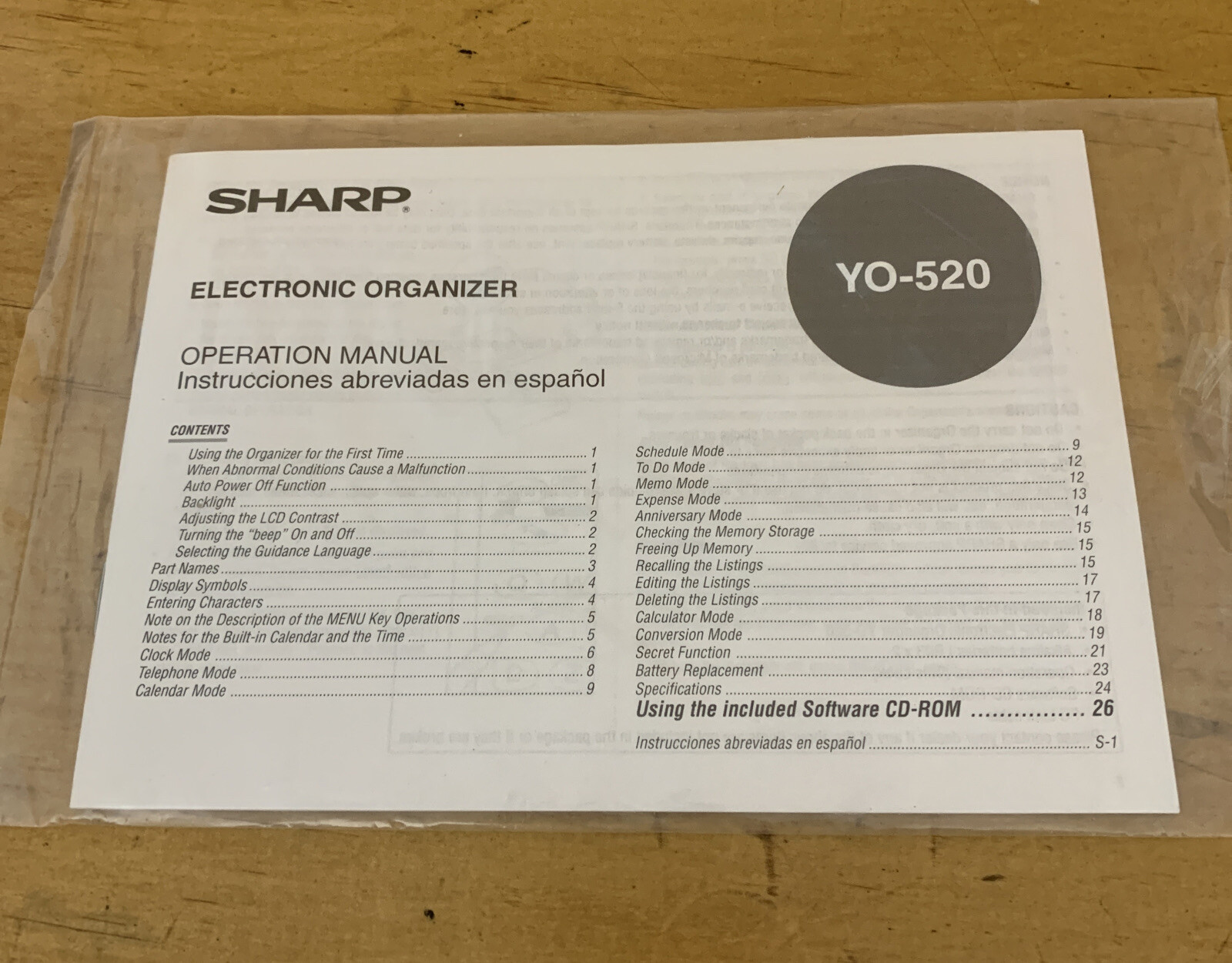 OEM Operation Manual Only FOR Sharp YO-520P Electronic Organizer