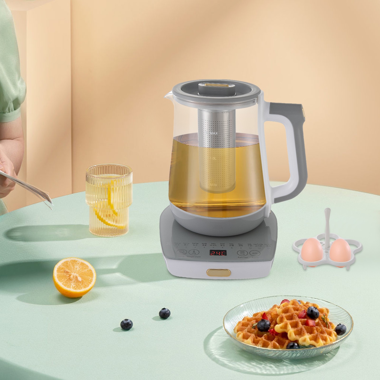 800W 1.8L Electric Kettle Glass Water Boiler Fast Boiling Tea Kettle 40-90??C