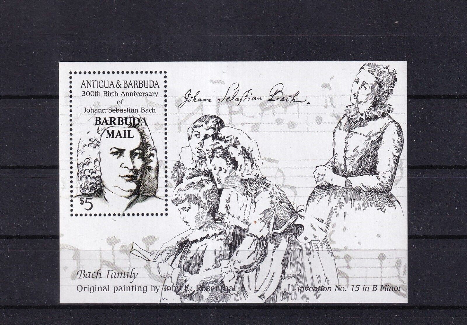 SA09 Antigua and Barbuda 1985 300th Birth Bach Overprinted mint minisheet