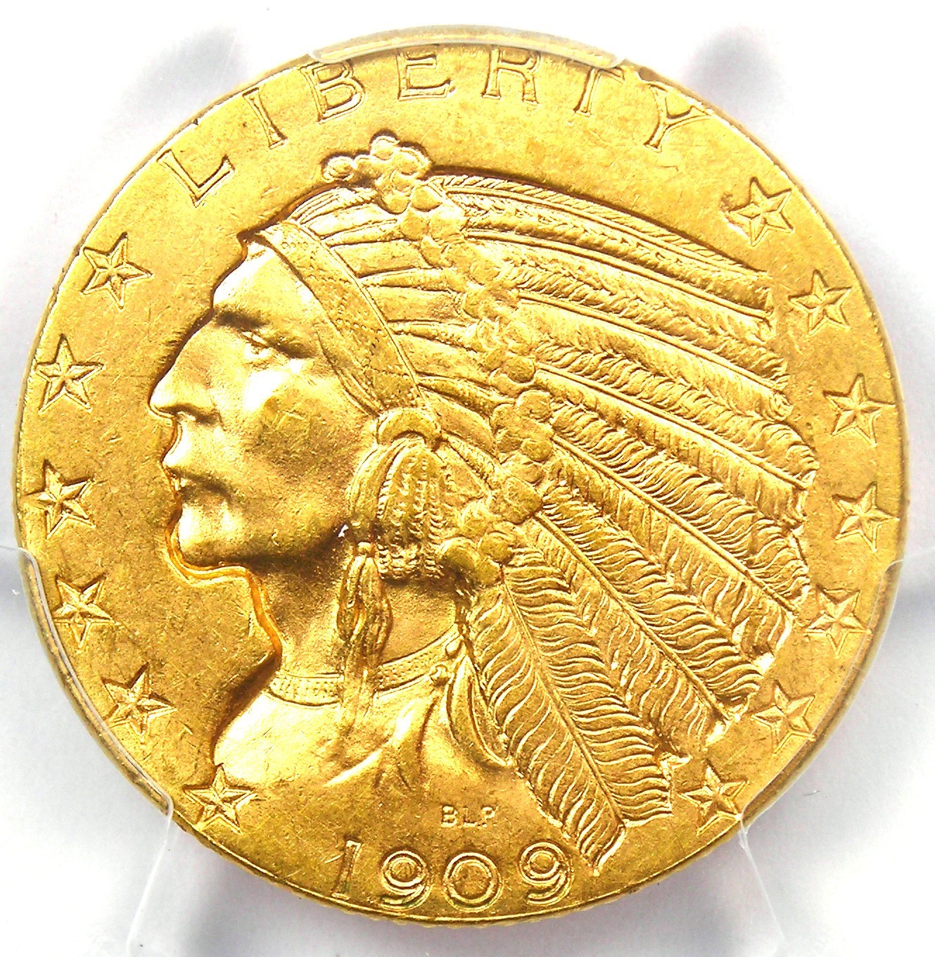 1909-D Indian Gold Half Eagle $5 Coin - PCGS MS64+ Plus Grade - $5,000 Value