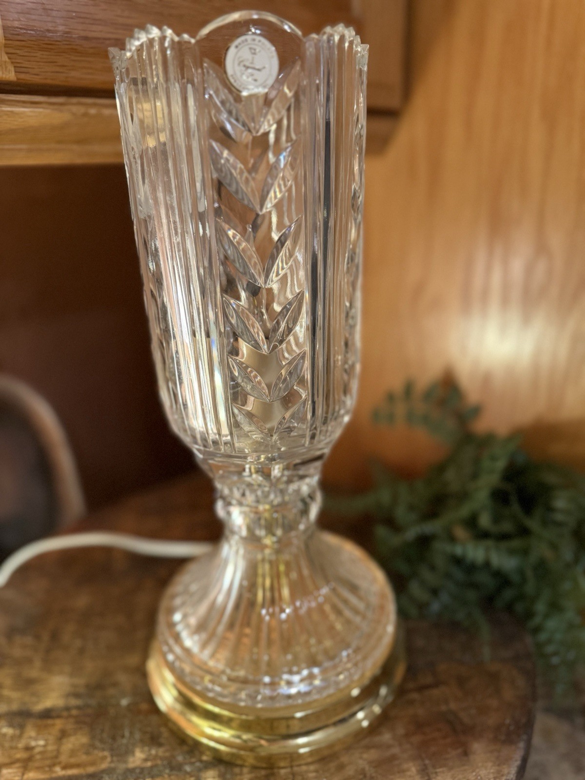 Vintage Hollywood Regency Style Lead Crystal Torchiere Table Lamp, Poland 