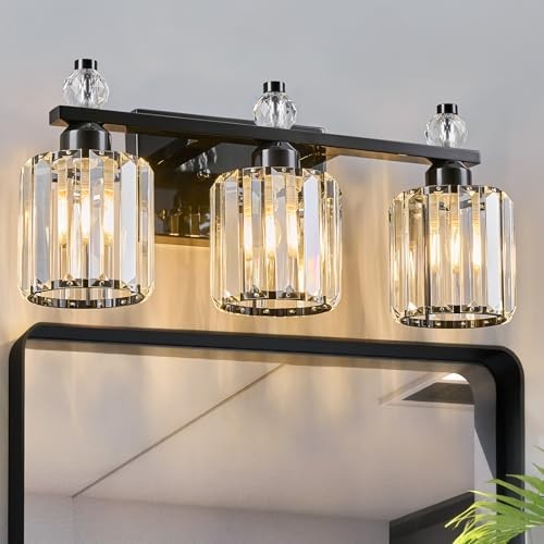 Bathroom Vanity Lights Plating Black Modern Crystal 3-Light Plating Black Round