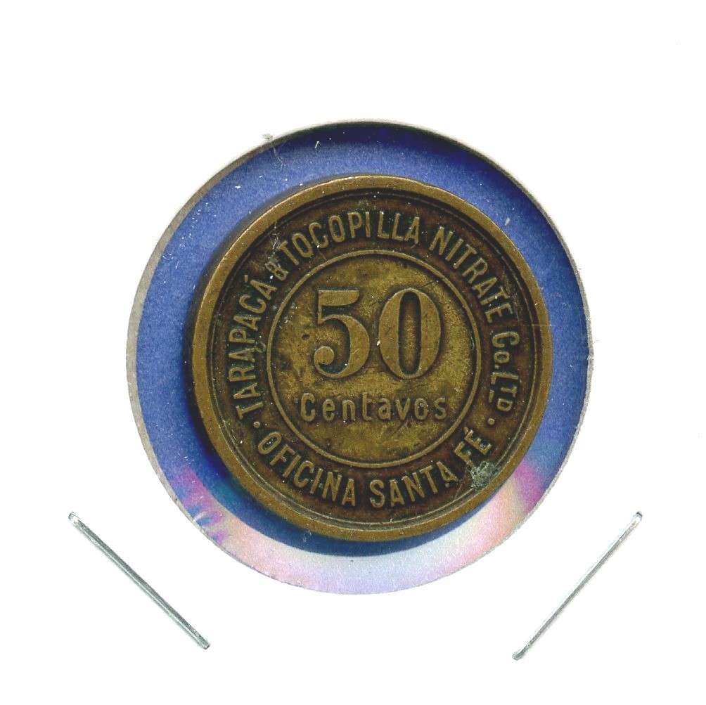 1800's Nitrate Mining Scrip 50 Centavos Santa Fe Approx 1" Bronze Token 