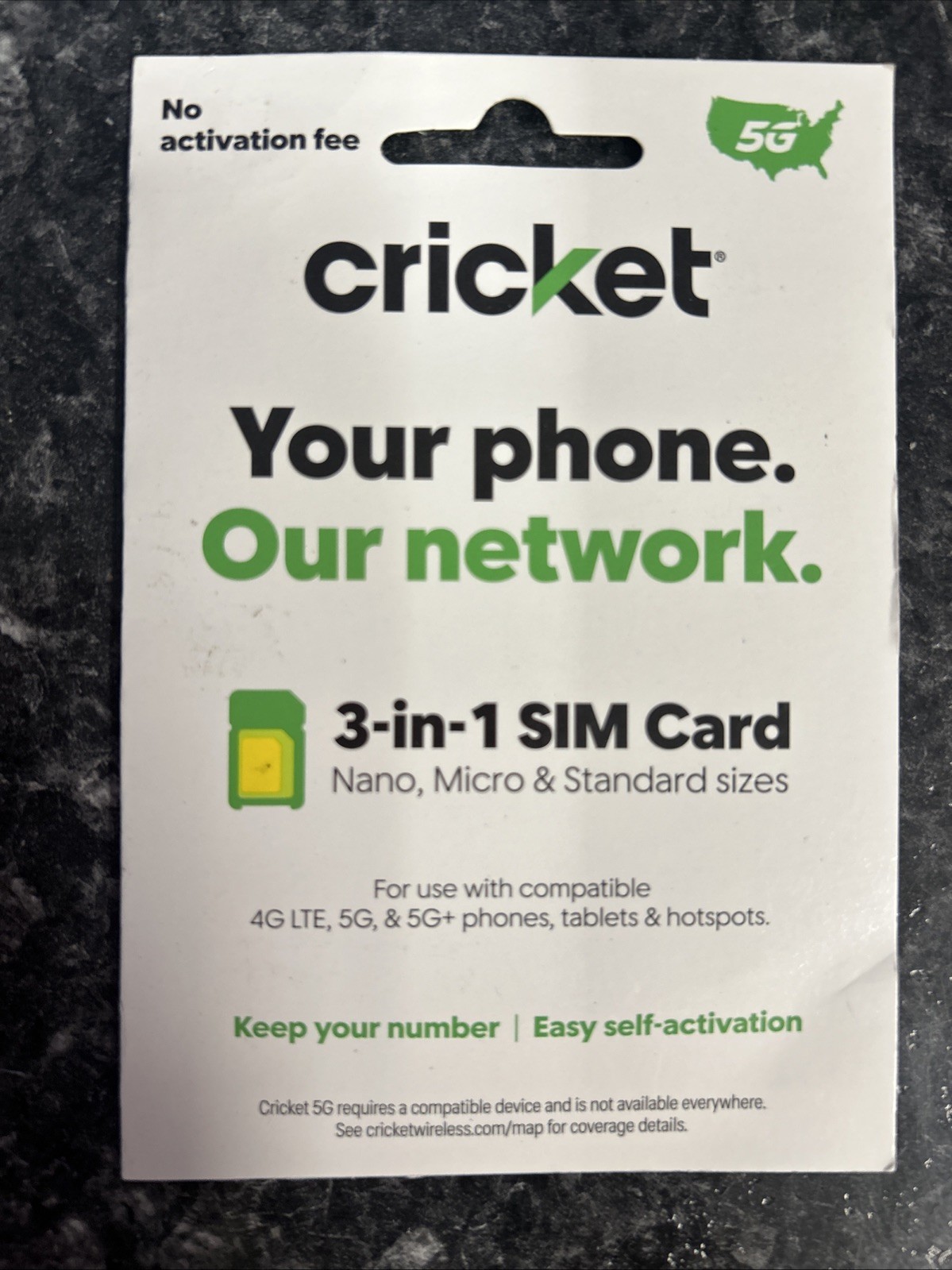 Cricket Wireless 3-in-1 5G SIM Card Kit 0.10 x 3.30 x 5.90 Inches SSGN5010