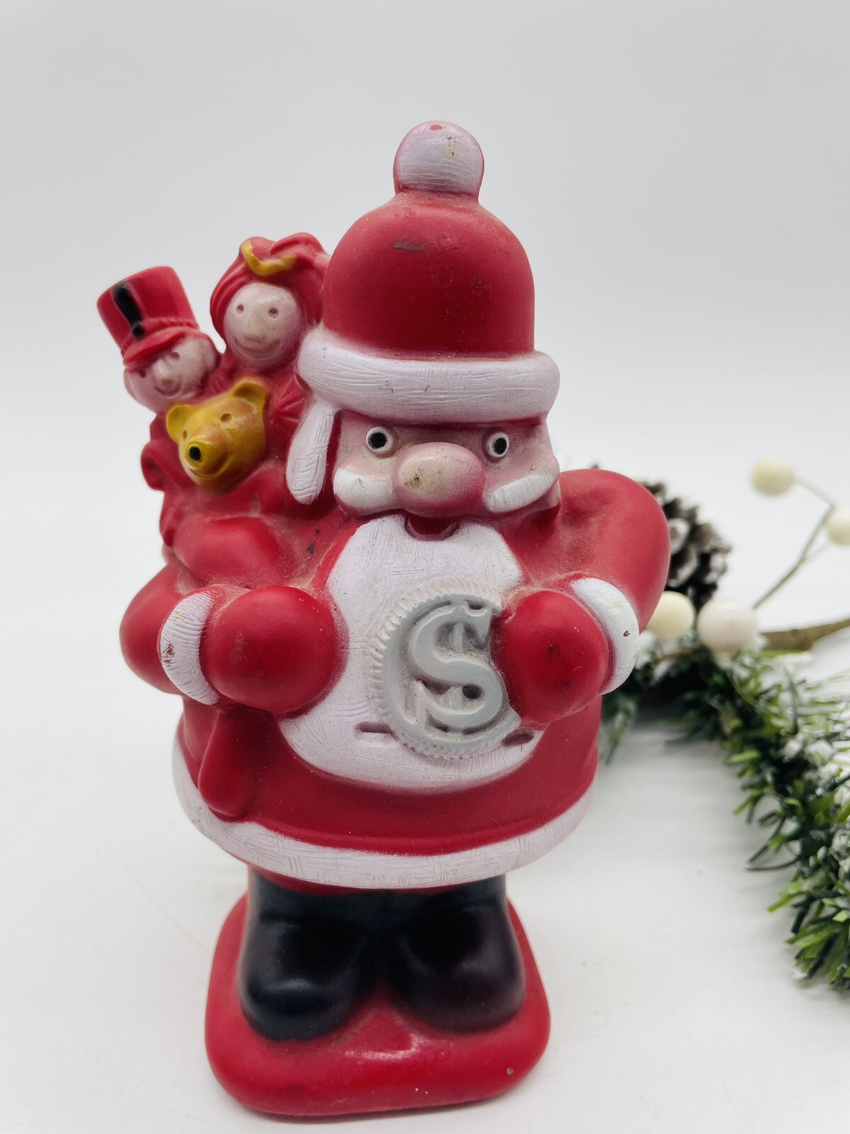 Vintage Santa Claus Rubber Christmas Club Bank 1972 USA with Stopper
