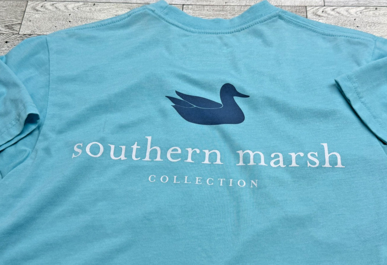 Southern Marsh T-shirt Youth LARGE Sky Blue Short Sleeve Pocket Authentic Class