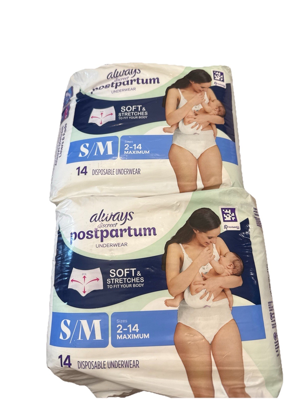 (2 pack) Always Discreet Postpartum Underwear for Women, Soft, S/M, 14 Count