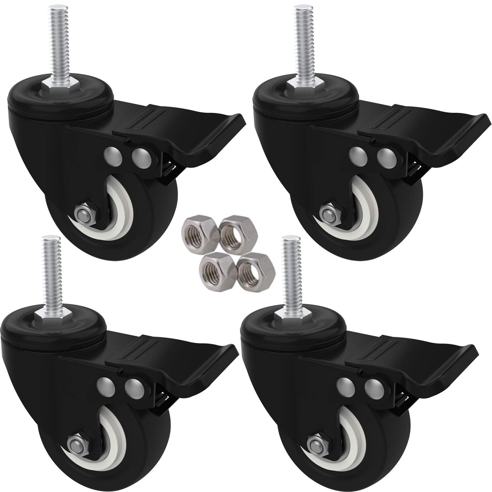 MySit 4pcs Stem Casters M8x25 with Brake Lock | 2 Inch Heavy M8x1", Black 