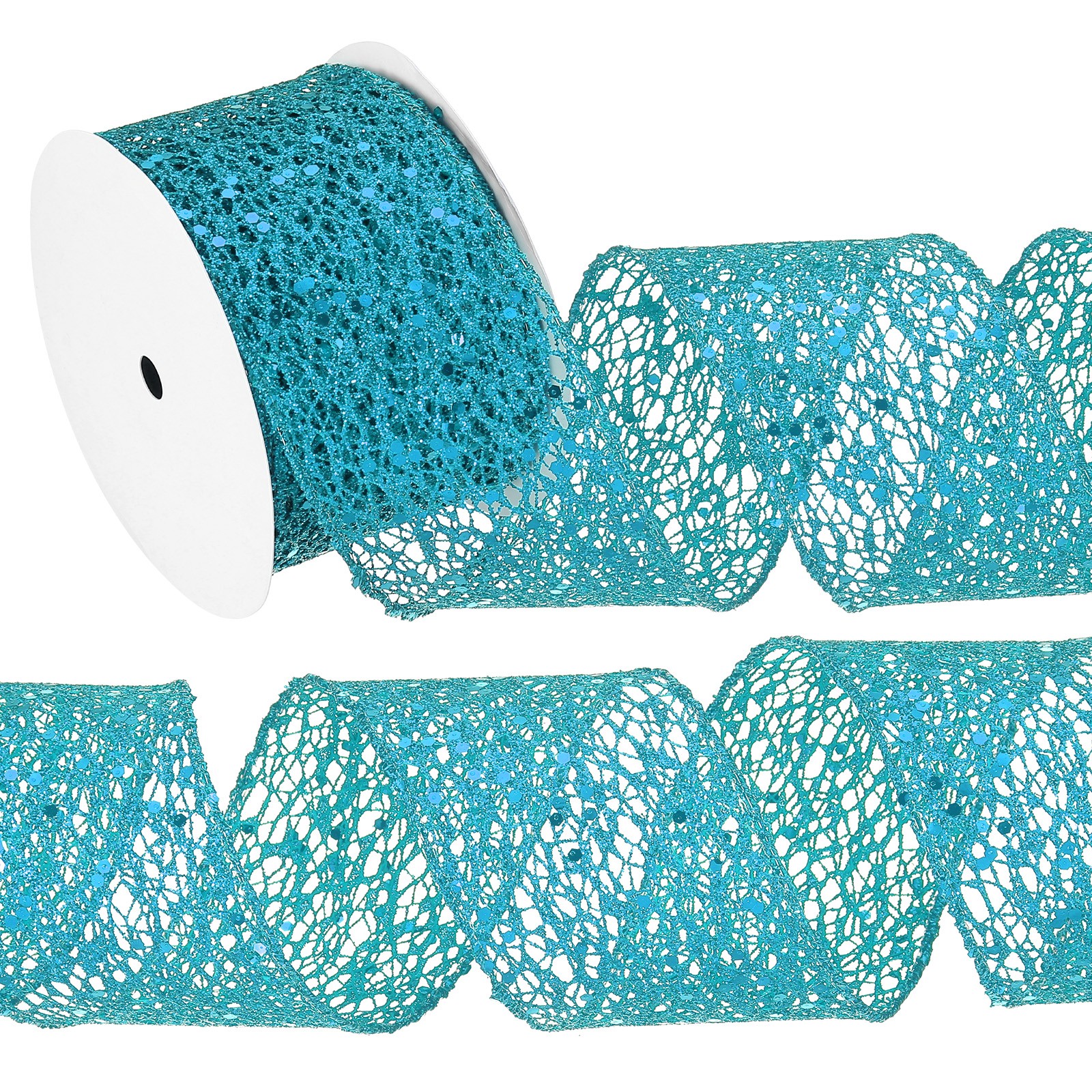 2.5"x 10Yards Sparkling Glitters Yarn Ribbon Polyester Mesh Ribbon Rolls(Blue)