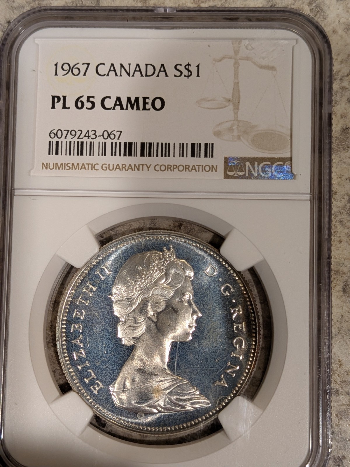 1967 $1 Canada - Elizabeth II Dollar - NGC PL 65 Cameo - Silver 672,514 Mintage.