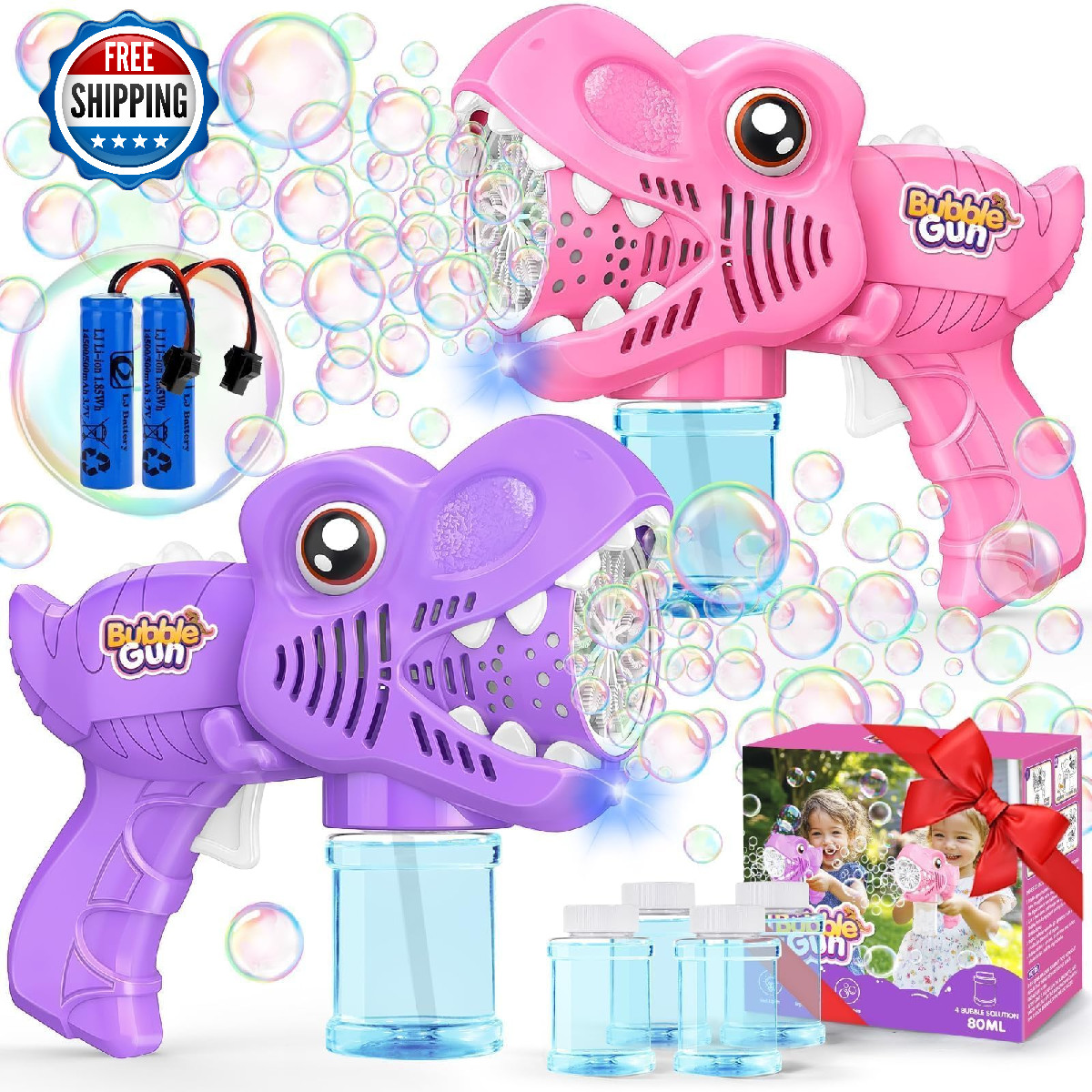Yunaking Dino Bubble Gun for Girls: Rechargeable Bubble Machine Kids Toy